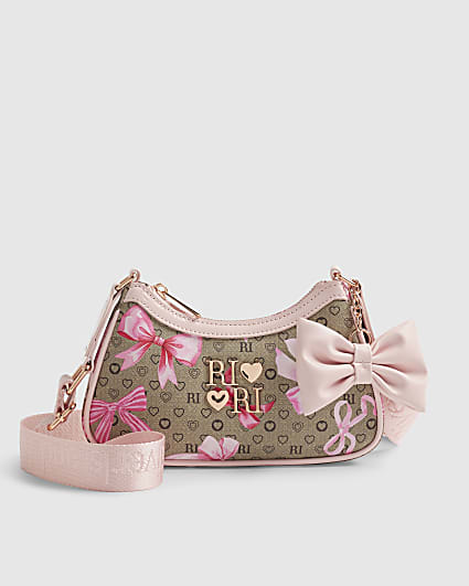 Girls Brown Bow Monogram Scoop Bag
