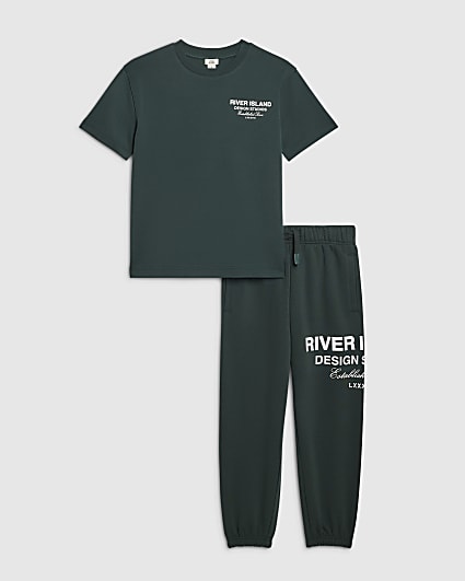 Boys Green RI Branded T-Shirt And Jogger Set