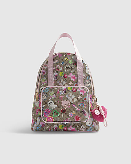 Girls Brown RI Monogram Sitcker Backpack
