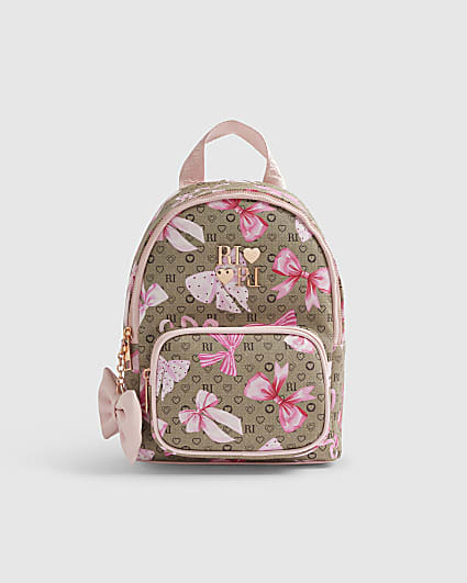 Girls Brown Bow Monogram Backpack