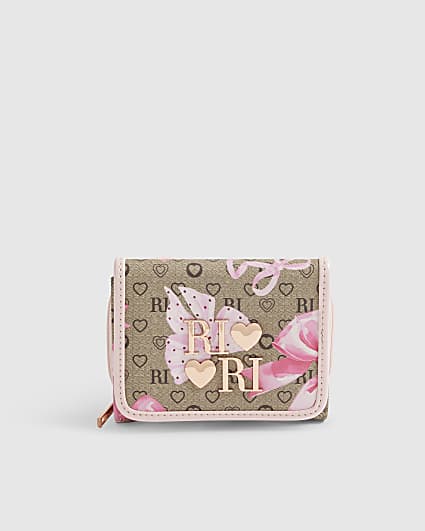 Girls Brown RI Bow Monogram Purse