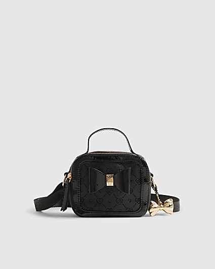 Girls Black Monogram Box Cross Body Bag