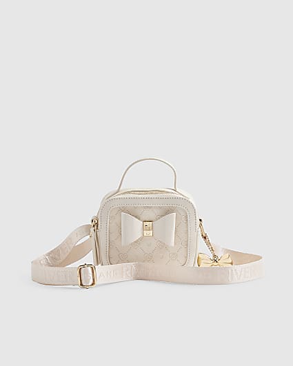 Girls Cream Monogram Box Crossbody Bag