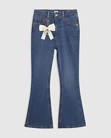 Girls Blue Bow And Heart Flared Jeans