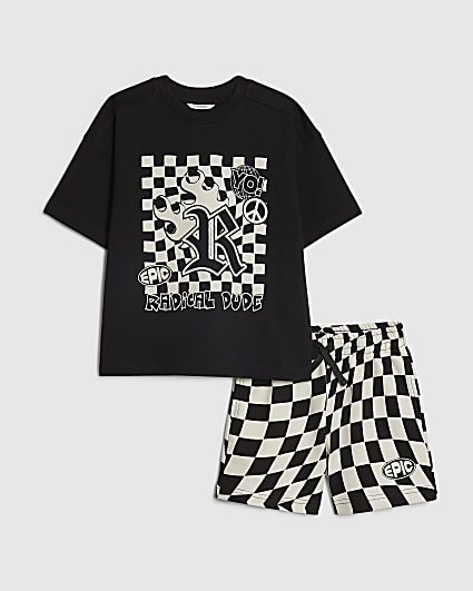 Mini Boys Black Checkerboard T-Shirt Set