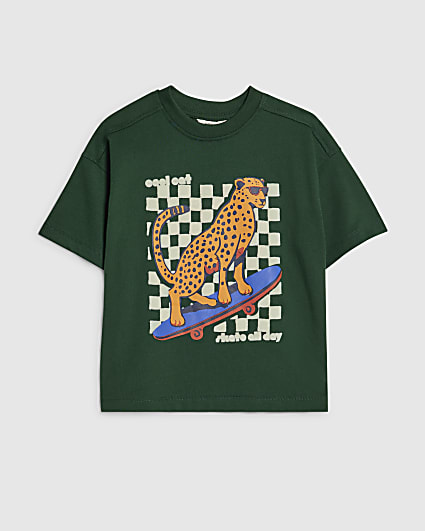 Mini Boys Green Tiger Flock T-Shirt