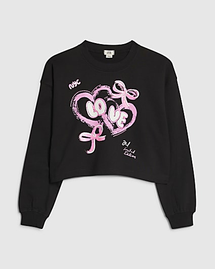 Girls Black Neon Love Graphic Sweatshirt