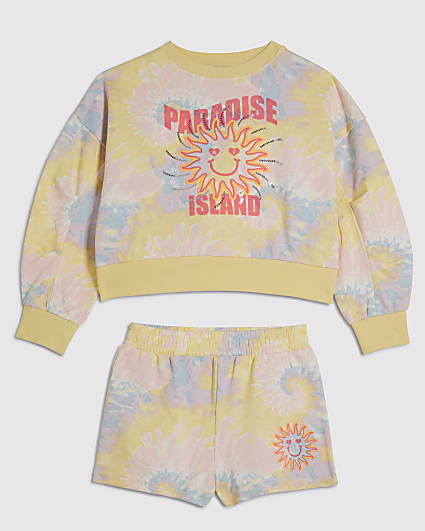 Girls Yellow Tie Dye Sweatshirt Set