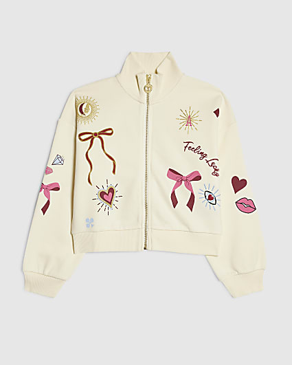 Girls Cream Icon Zip Through Sweatshirt