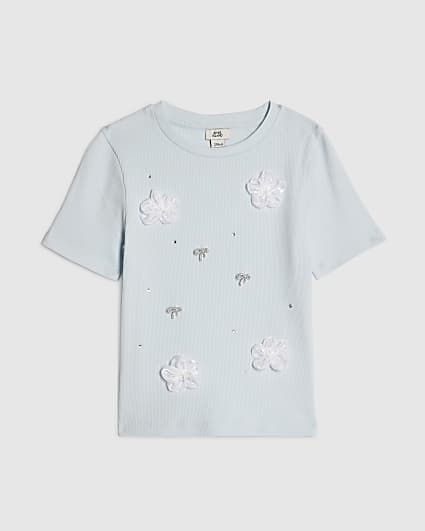 Girls Blue Floral Charm T-Shirt