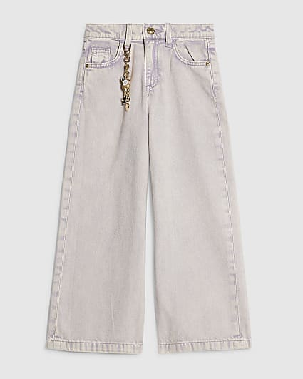Girls Purple Floral Chain Wide Leg Jeans