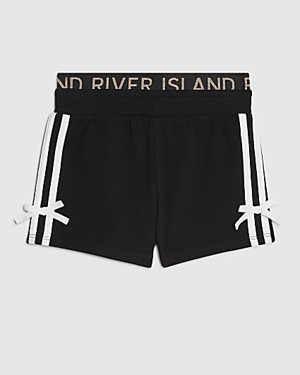 Girls Black Side Stripe Glitter Band Shorts