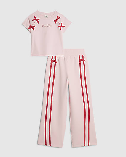 Girls Pink Bow Tracksuit Set