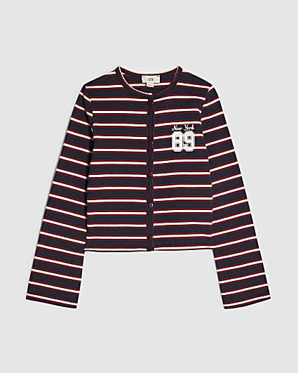 Girls Navy Stripe 89 Cardigan