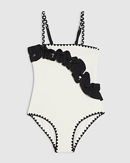 Girls White Ruffle Sea Charm Swimsuit