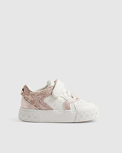 Mini Girls White Monogram Glitter Trainers
