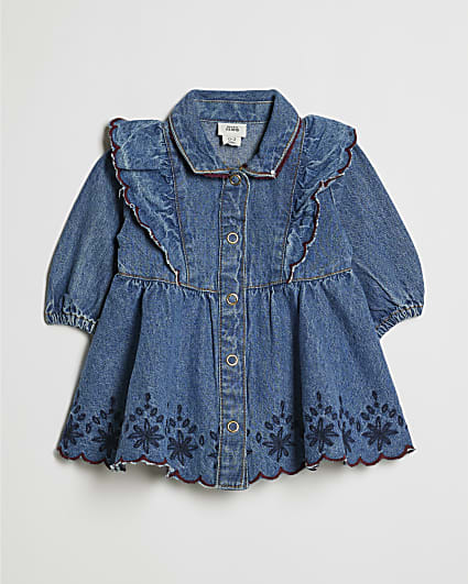 Baby Girls Blue Floral Denim Dress