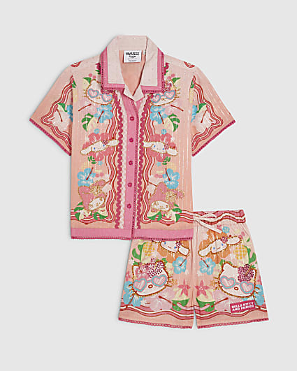 Girls Pink Hello Kitty Beach Shirt Set