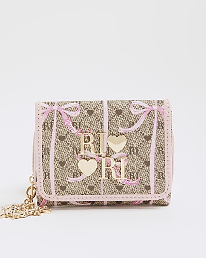 Girls Brown Monogram Bow Purse