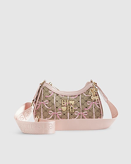 Girls Brown Monogram Bow Scoop Cross body bag
