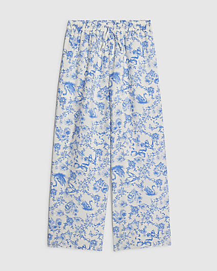 Girls Blue Floral Print Trousers