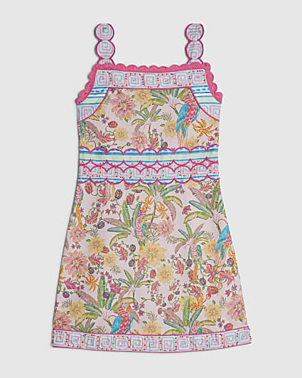 Girls Multi Colour Beaded Parrot Print Dress