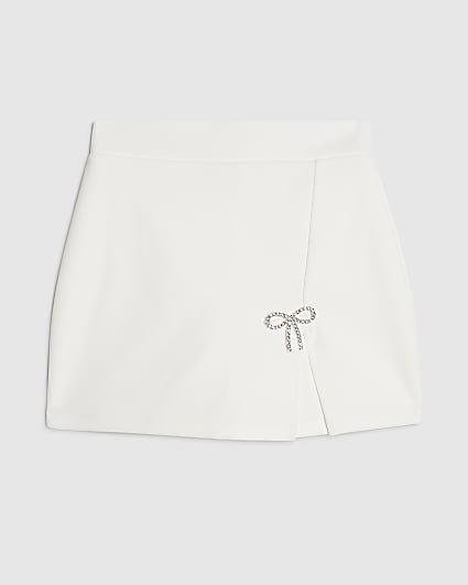 Girls White Textured Bow Skort