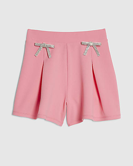 Girls Pink Textured Bow Shorts
