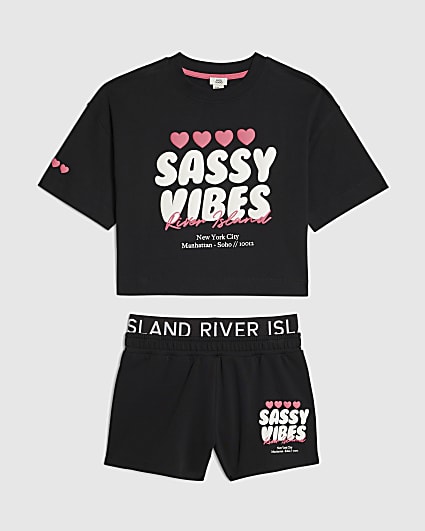 Girls Black Sassy Vibes T-Shirt Set