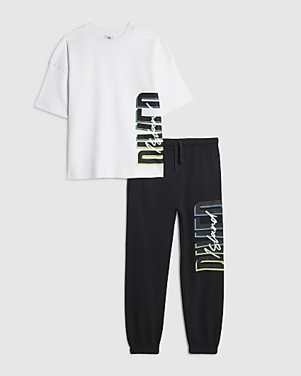 Boys White RI Branded T-Shirt And Joggers Set