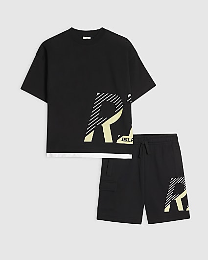 Boys Black RI T-Shirt And Shorts Set