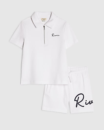 Mini Boys White RI Polo Shirt And Shorts Set