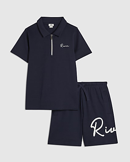 Boys Navy RI Polo Shirt And Shorts Set