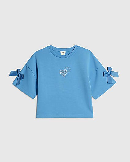 Girls Blue Premium Bow Heart T-Shirt