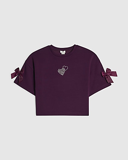 Girls Purple Premium Bow T-Shirt