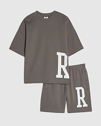Boys Brown RI Branded T-Shirt And Shorts Set