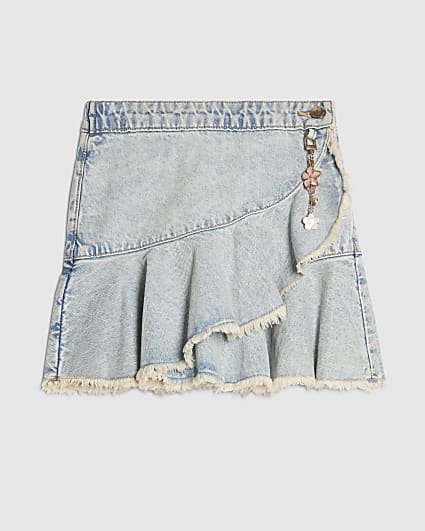 Girls Blue Asymmetric Keychain Denim Skirt