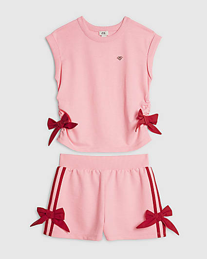 Girls Pink Bow Tank Top And Shorts Set