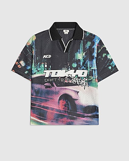 Boys Pink Oversized Mesh Tokyo Polo Top