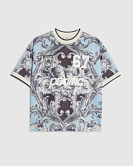 Boys Blue Oversized Mesh Baroque T-Shirt
