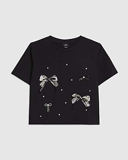 Girls Black Bow Charm T-Shirt