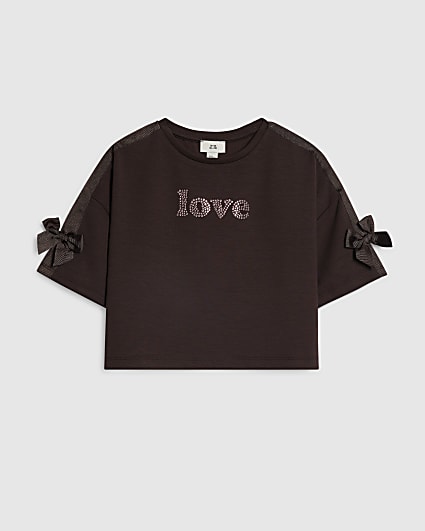 Girls Brown Love Embellished T-Shirt