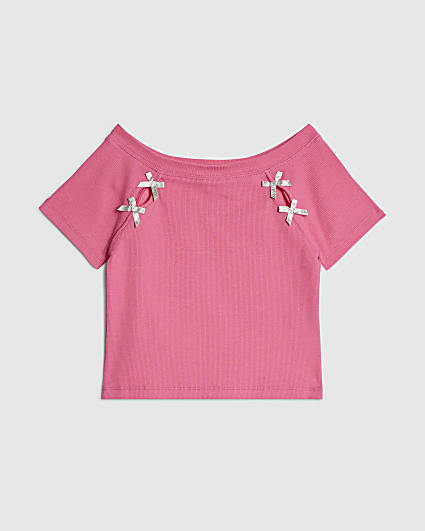 Girls Pink Bow Top