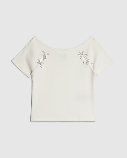 Girls White Bow Top