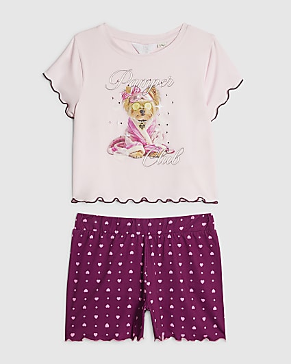 Girls Pink Self Care Puppy Pyjamas