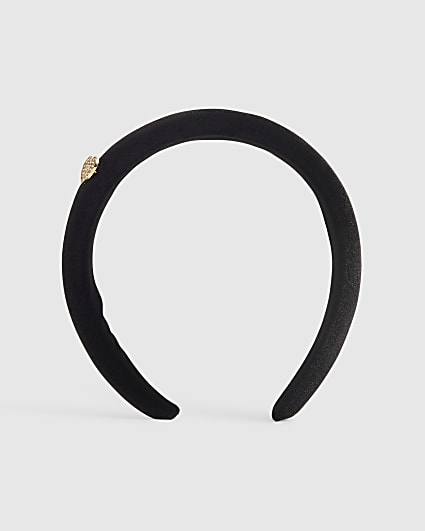 Girls Black Velvet Diamante Heart Headband