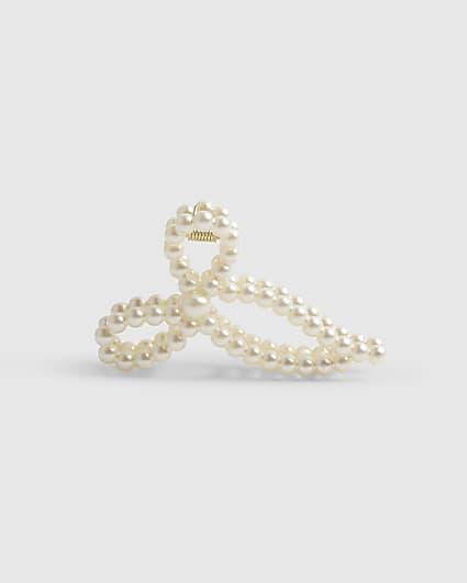 Girls Cream Pearl Bow Hair Claw Clip