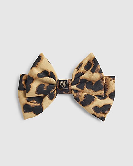 Girls Brown Leopard Print Bow Hair Clip