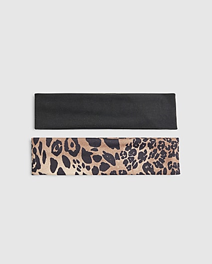 Girls Brown Leopard Bandeau Headband Set
