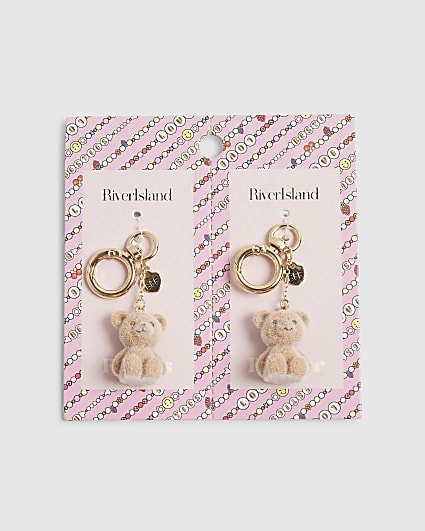 Girls Brown Flocked Teddy BFF Keyrings